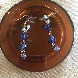 Handmade Blue Beaded Dangle Earrings